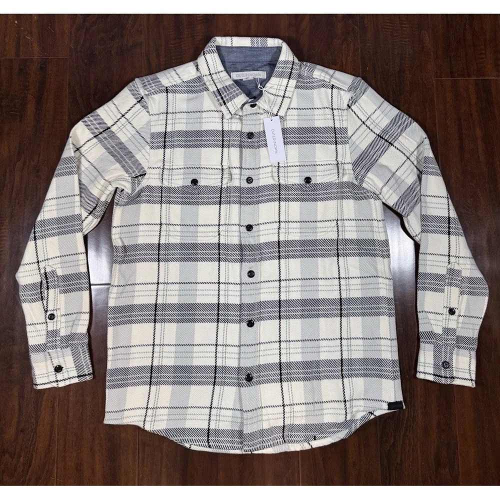 OUTERKNOWN Blanket Shirt Plaid Shacket White Black Men's Sz S *NEW* 1310205 $168